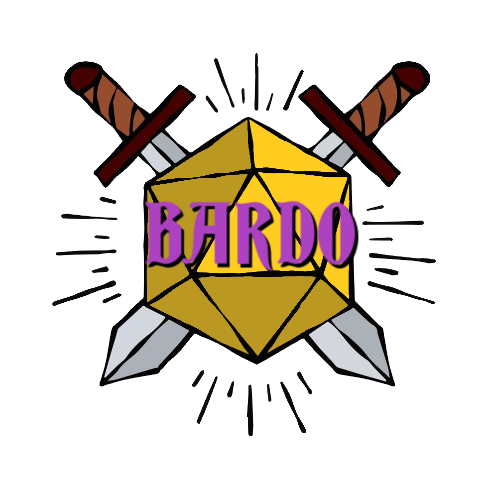 Se ve como titulo Bardo con un fondo de un dado amarillo de 20 caras